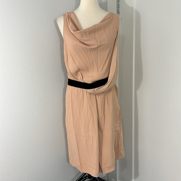 New Max & Co Size 8 Rose Peach, Black Sleeveless Cowl Neck Drape Wrap Dress - Picture 2 of 15